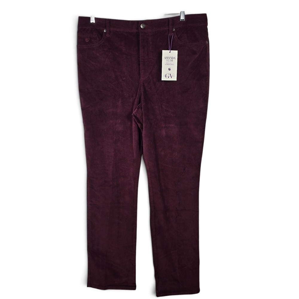 Gloria Vanderbilt Pants Womens 18 Amanda Slimming Purple Corduroy Stretch NEW